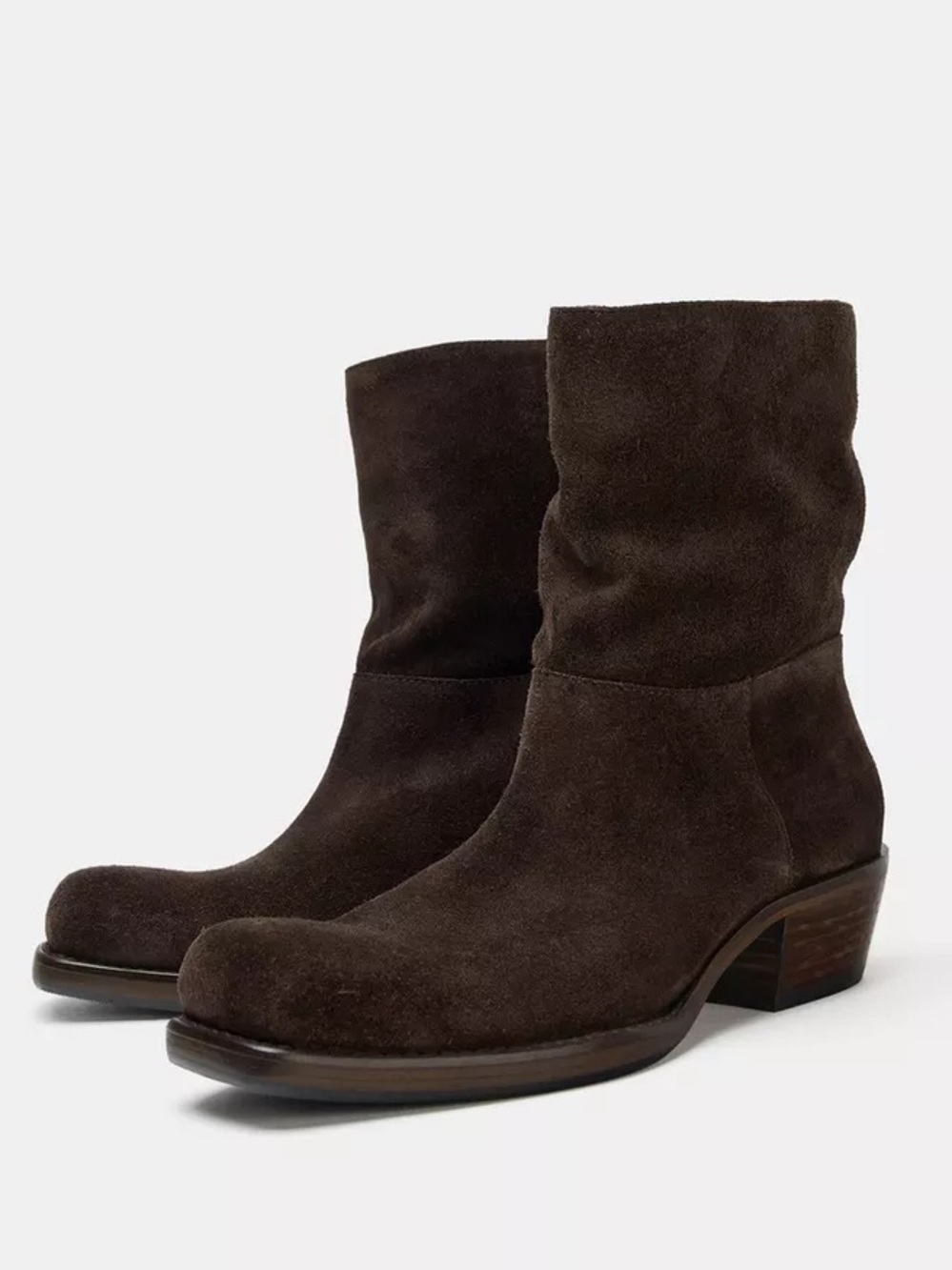 Zara Men's Dark Brown Suede Mid-Calf Boots 8/39. POP